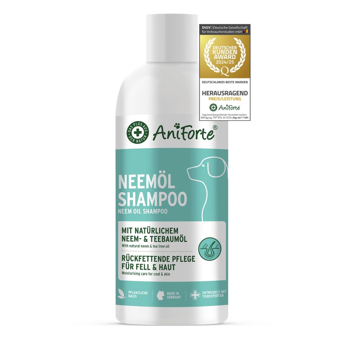 AniForte Neem Oil Shampoo for Dogs 500ml - Dog Shampoo against Itching, Mites, Fleas, Ticks, Skin-friendly, Nourishing & Easy to comb, Coat Care & Shine, Pleasantly Scented