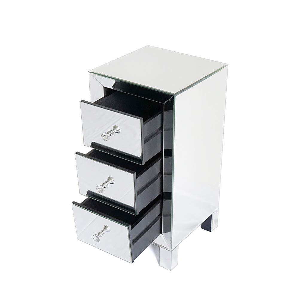 LEADZM nightstand glass with 3 drawers, 1 piece, side table bedside cabinet, storage cabinet, for living room, bedroom, office, bathroom, etc., 30 x 30 x 60 cm (1)