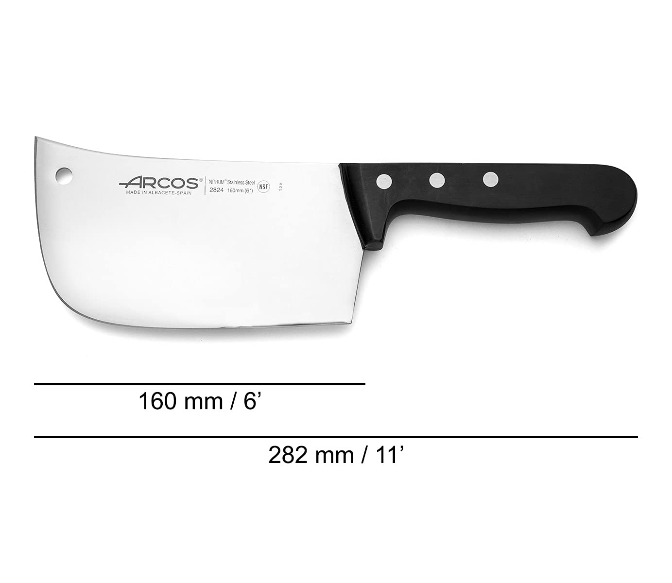 Arcos 160mm bone and meat cleaver - Rectangular stainless steel design with polyoxymethylene handle - Black, Universal Series