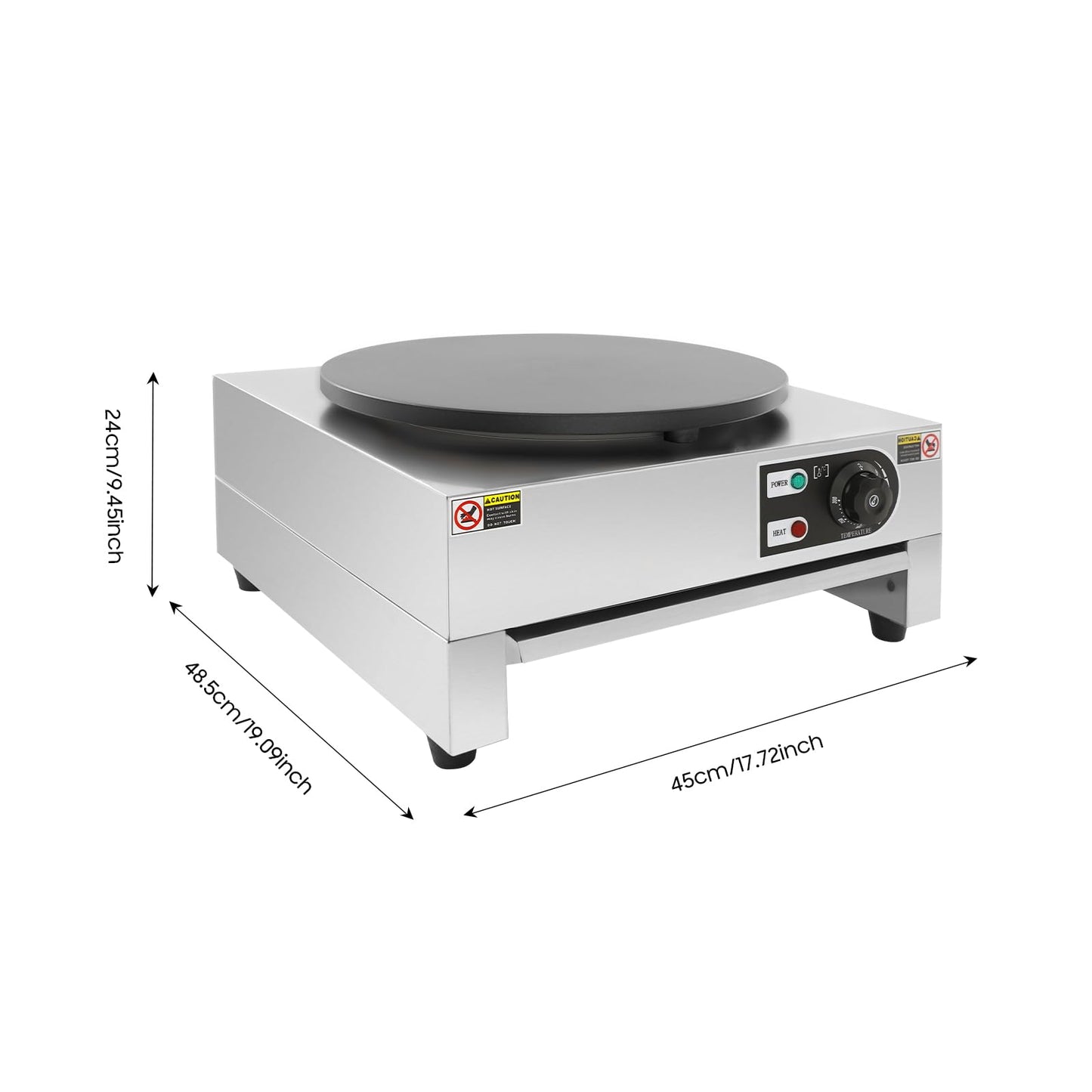 Electric Crepe Maker, 40cm with pull-out tray Crepe maker Built-in thermostat 50-300°C infinitely adjustable 3KW Crepe pancake machine.