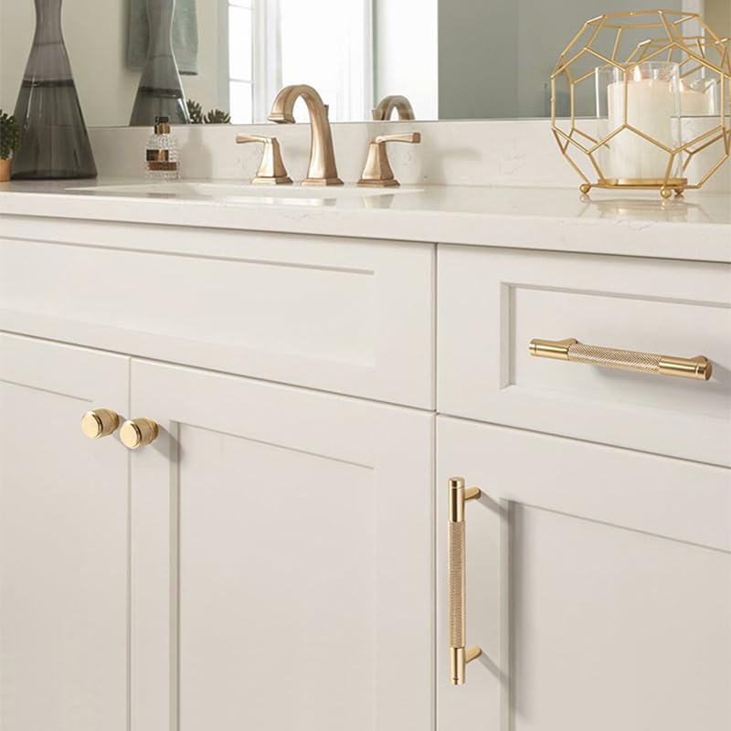 Pexintek 6-Pack Cabinet Handles Gold Modern Furniture Pulls 160mm Hole Spacing Kitchen Drawer Pulls Vintage Handles for Kitchen Cabinets Dresser (Gold)