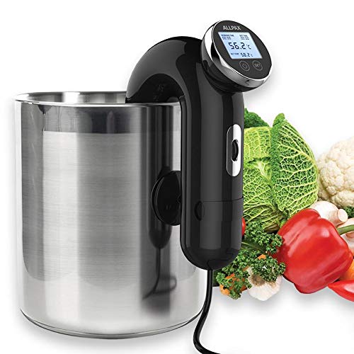 Allpax SVU Sous Vide cooker in black, for water baths up to 20 l, curved design with LED display, for vacuum cooking meat, fish & vegetables, 1200 W