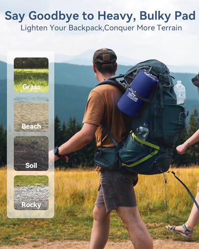 HIKENTURE Double Sleeping Pad - Inflatable Camping Air Mattress - Lightweight and Compact - for Backpacking, Hiking, Tent, Dark Blue with Foot Pump