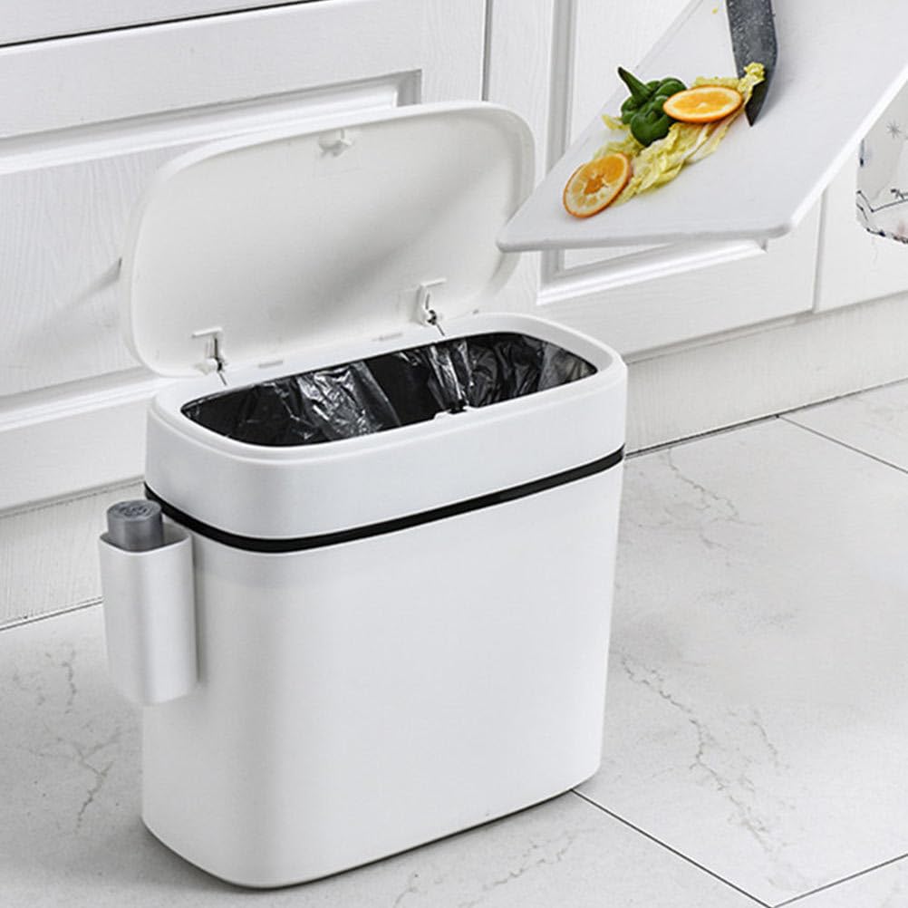 LIFKOME Bathroom Trash Can, 14L Bathroom Trash Can with Lid, Slim Narrow Bedroom Trash Can, Trash Can Press-Type Lid, Waste Bin for Kitchen, Bathroom, Living Room, Office