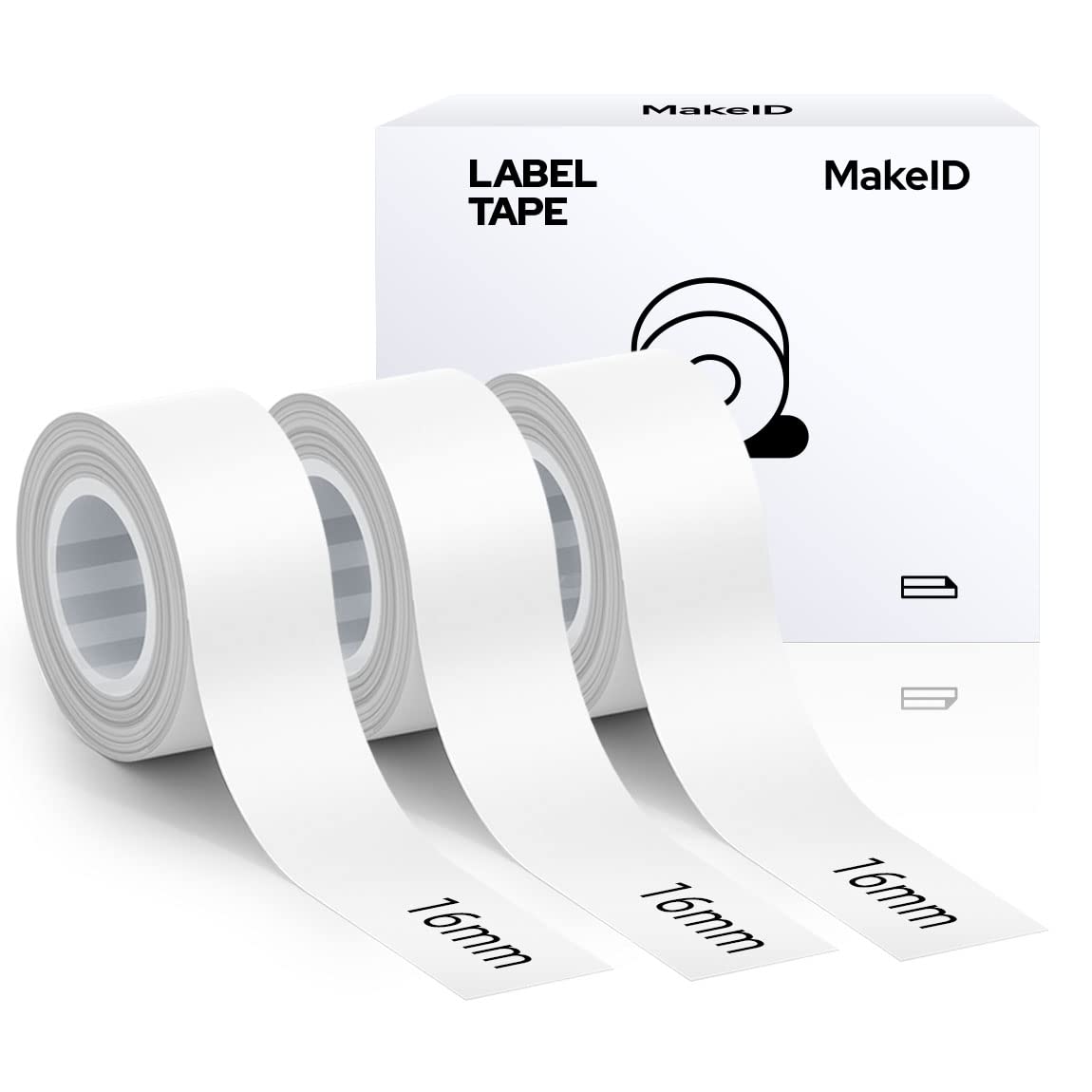 MakeID label tape compatible with L1/Q1/E1 (16mm x 4m) Self-adhesive plastic as label tapes 3 x white