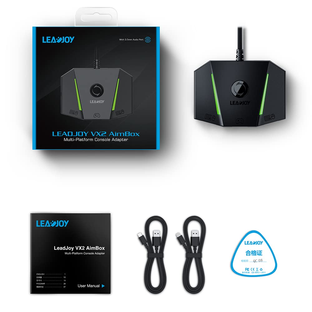 Leadjoy VX2 AimBox Mouse-Keyboard Adapter Converter, Cable Converter with 3.5mm audio interface, Compatible with Switch, Xbox Series X, Xbox One, PS4, PS5.
