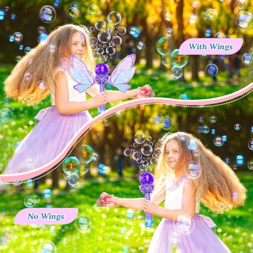 Bombble Fairy Bubble Wand, Electronic Bubble Machine Kids Wand 5000+ Bubbles/Min with Bubble Solution/LED, Bubble Toy Birthday Gift for Girls & Boys 345678