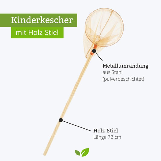 Record Butterfly Net for Kids (Metal, Orange) with Wooden Handle (72 cm) - ⌀ 23 cm - Total length 102 cm - for children ages 3 and up.