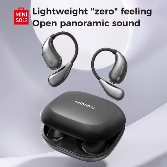 MINISO X33 AI real-time translation earphones, 135 language translator earphones, open ear design, wireless Bluetooth translation headphones with HiFi sound, 60 hours playtime, perfect for travel.