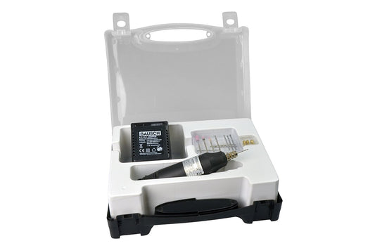 Pebaro 0508EKR Electric Craft Drill, extra powerful mini drill with ball bearing, 4 grinding pins, 3 cutters, 4 drills in case; drilling, milling, engraving, decorating, for hobbyists and professionals.