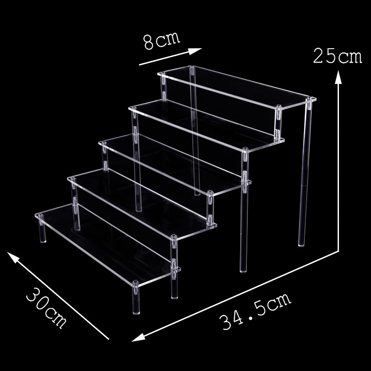 ELEpure 5-tier acrylic display stand, transparent acrylic riser shelf, organizer collection decoration for Funko Pop figures, perfume, cupcakes, nail polish, dolls, cosmetics, 30x34.5x25cm.