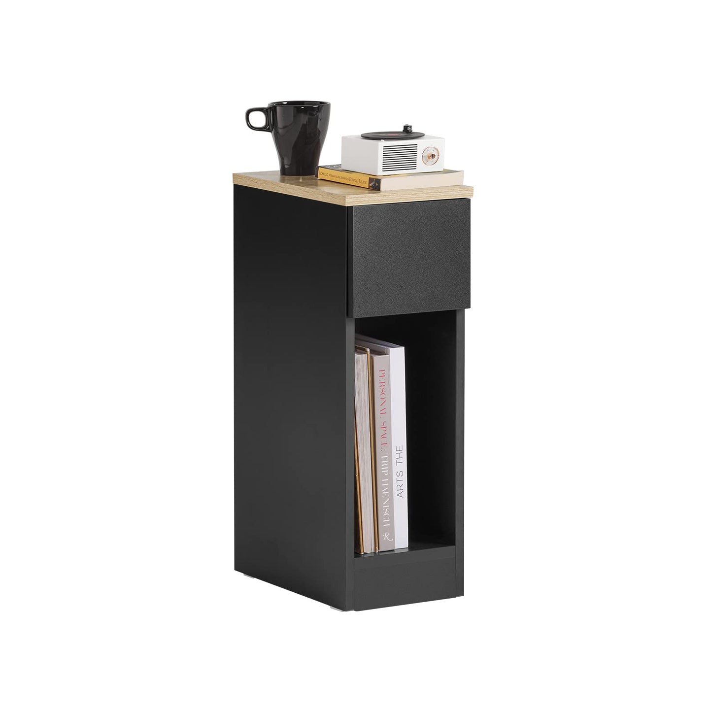 SoBuy narrow bedside table nightstand with drawer and shelf bedside table nightstand for bedroom living room black W8 x D14 x H24 inches FBT111-BLK