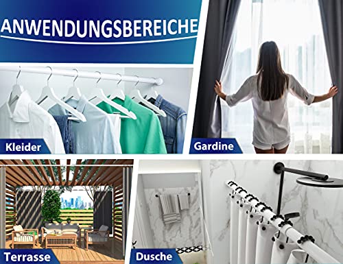 MEISENBERG no-drill shower curtain rod 70-110cm, Ø25mm White Extendable telescopic rod for clamping - wardrobe rod shower rod & clothes rod - for your wardrobe and shower