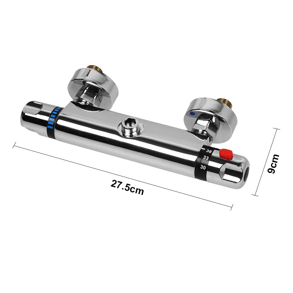 Thermostatic shower faucet with 38°C safety button, temperature control, wall-mounted, 1/2" shower thermostatic mixer tap for bathroom.