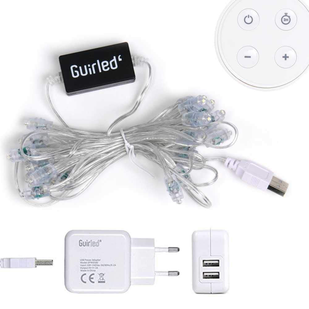 GuirLED - LED cotton ball string lights USB - Wireless remote control - Baby night light 2h - Dual USB 2A power adapter included - 4 intensities - 32 balls 3.2m - Églantine