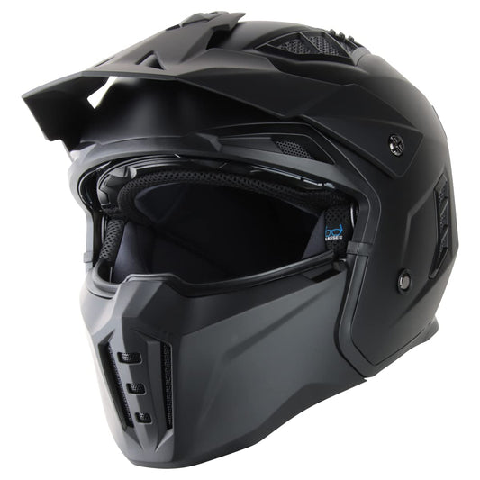 VINZ Kioto Jet Helmet / Streetfighter Helmet | ECE 22.06 approved | Motorcycle Helmet | Scooter Helmet with Sun Visor | Jet Helmet with removable chin guard - Matte Black