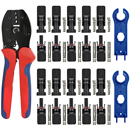 GTIWUNG 10 Pairs Male/Female Solar Panel Cable Connectors with 1 Pair of Wrenches + Solar Crimping Tool for 2.5/4.0/6.0mm² Solar Panel PV Cables.