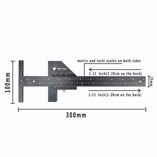 Precise T-shaped ruler, multifunctional aluminum alloy ruler, black measuring ruler for woodworking, construction rulers.