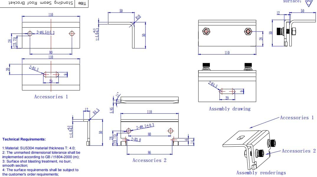 4PCS standing seam roof clamp with stabilization clip, standing seam roof clip, stainless steel solar mounting clamp.