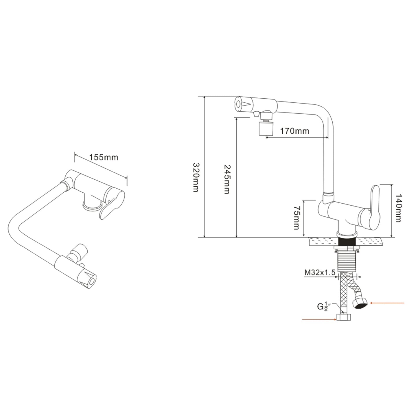 SJQKA-3 Way Kitchen Faucet, In-front-of-window Kitchen Tap, 360° Rotatable Kitchen Tap, 3 In 1 Mixing Faucet for Water Filter, Made of High Quality Brass (Brushed)