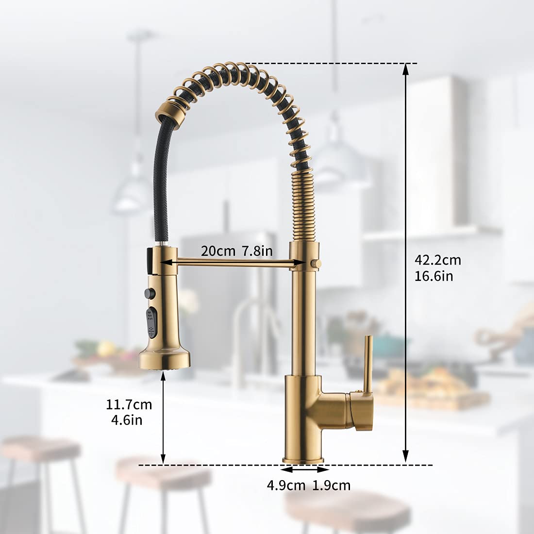 TIMACO Kitchen Faucet Brushed Gold with 360° Swivel, Pull-Down Sprayer Faucet Mixer, Commercial Single Handle Kitchen Faucet in Brushed Gold Finish Kitchen Tap