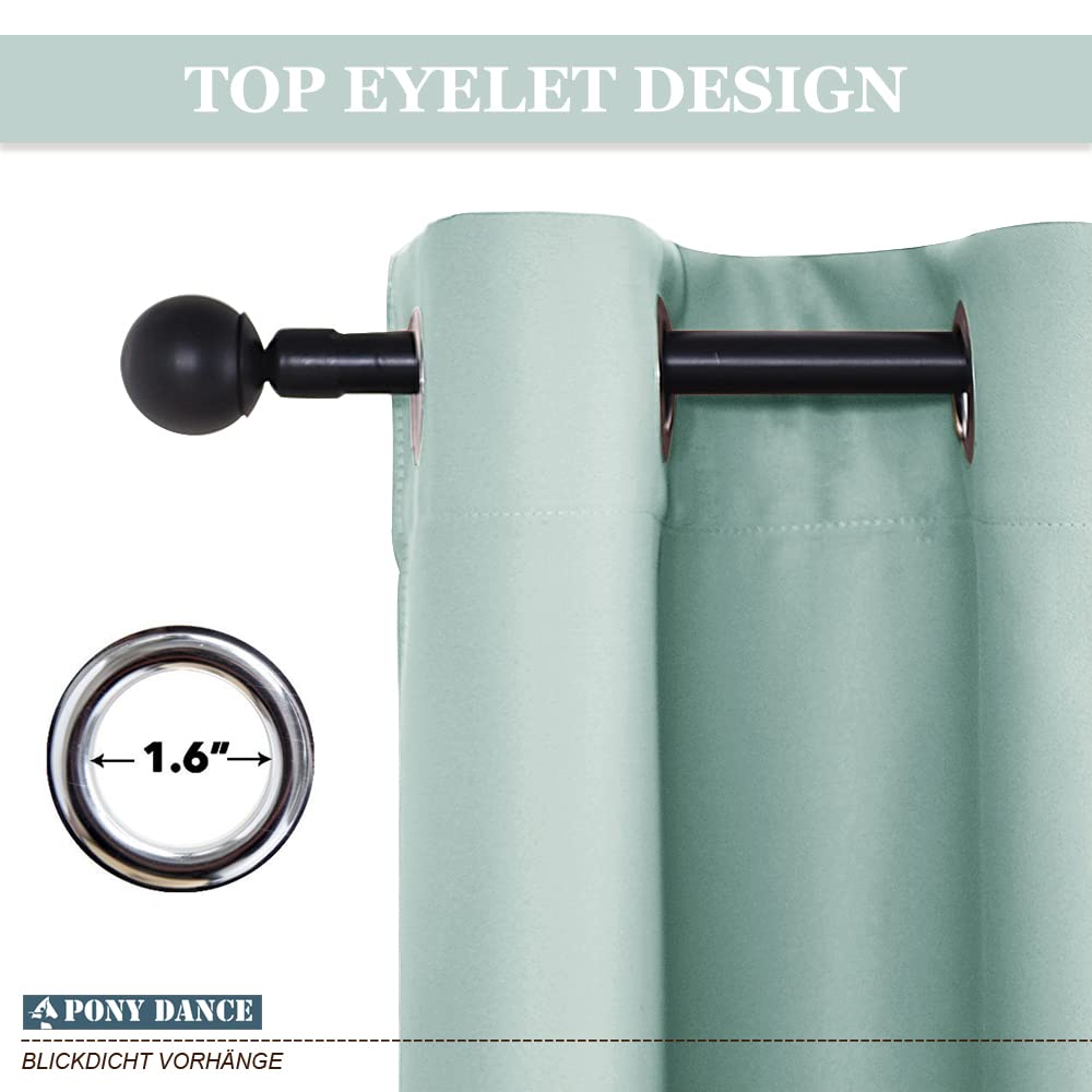 PONY DANCE Short Kitchen Curtains, 2 Panels, 35 x 52 inches, Light Blocking Curtains for Bedroom, Darkening Summer Green Sheer Curtains Set with Grommets.