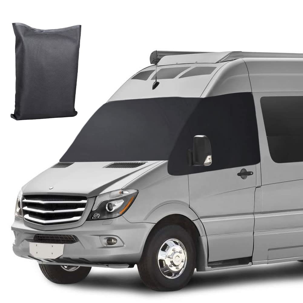 Car Windshield Cover for Mercedes Sprinter VW Crafter 2006-2018, Foldable 600D Waterproof Weatherproof Front Windshield Wrap Cover Windshield Cover Disk Cover