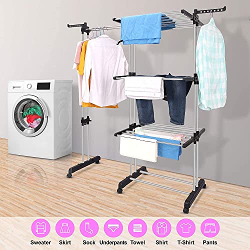 johgee laundry rack tower, folding clothes dryer with 6 collapsible wings on 3 levels, space-saving tower laundry rack for large families