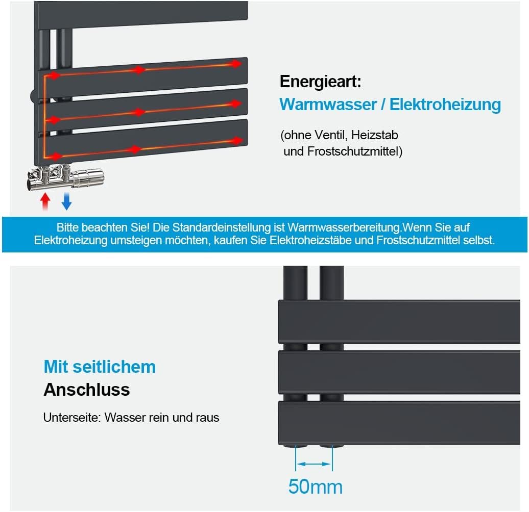 Heilmetz Anthracite Towel Radiator Heater 400 x 899 mm Bathroom Radiator Towel Warmer