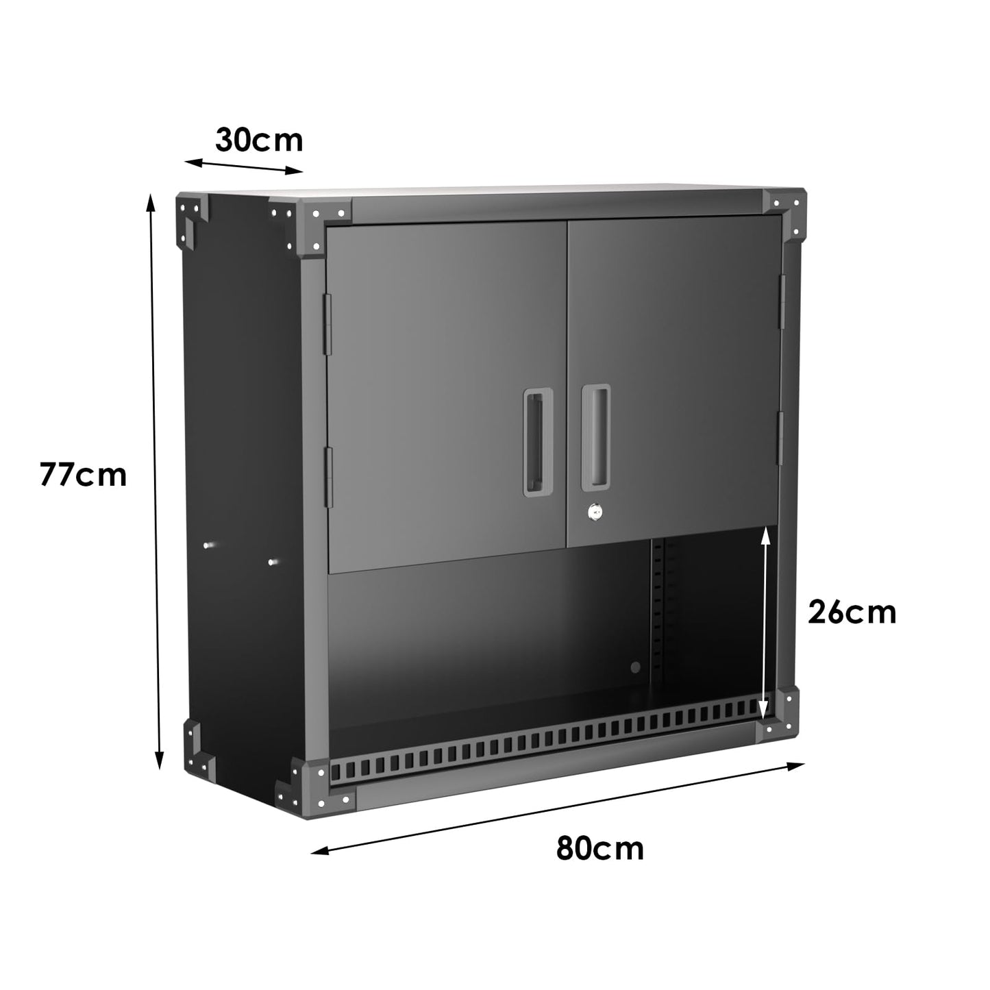 SUPER wall cabinet metal tool cabinet with 1 adjustable shelves & 2 doors & 1 drawer, lockable wall cabinet made of stainless steel, garage workshop kitchen, H77 × W80 × D30cm, black