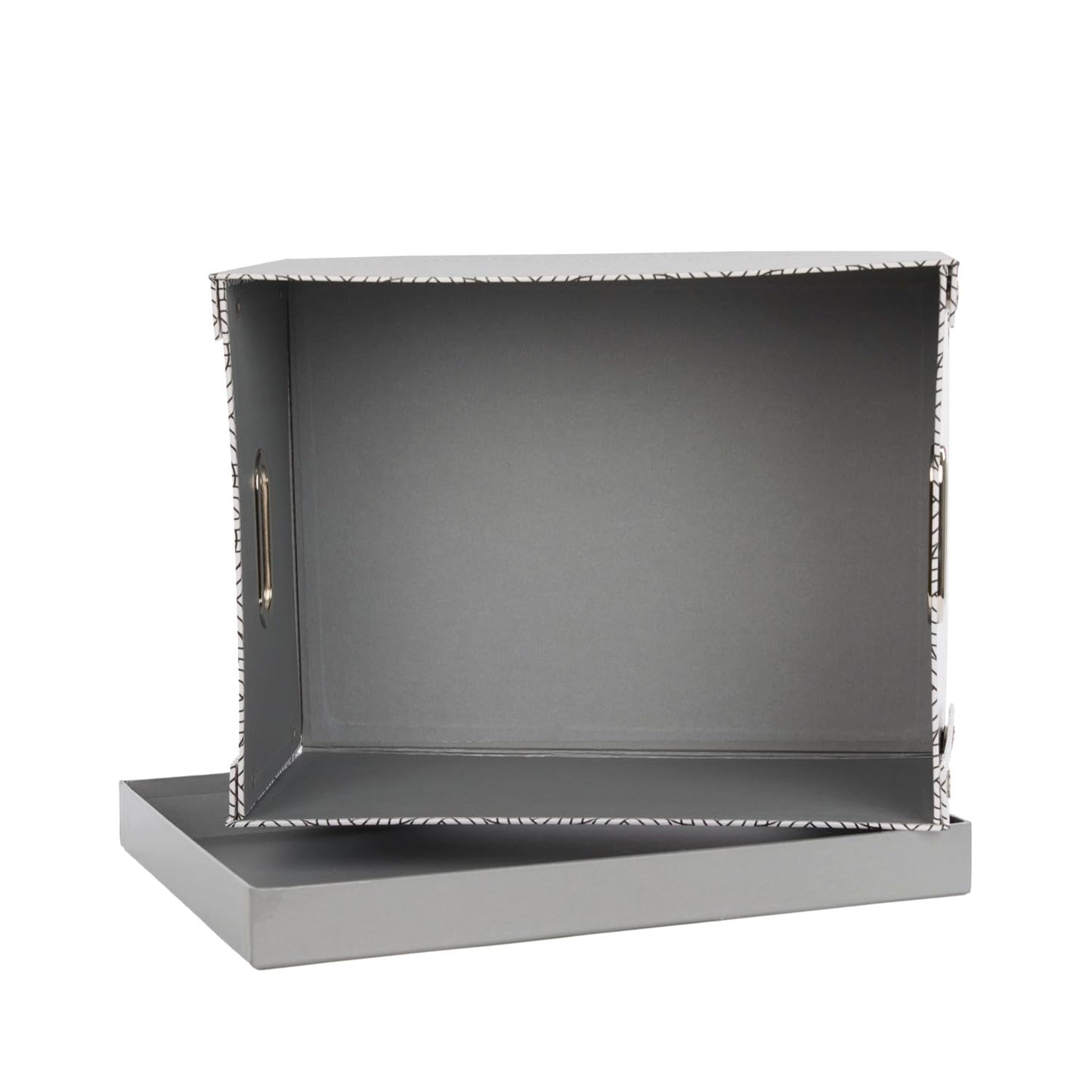 Idena 11196 - Storage box with lid and metal handles, organizer basket made of sturdy cardboard, approx. 14.8 x 11 x 7.1 in, gray patterned