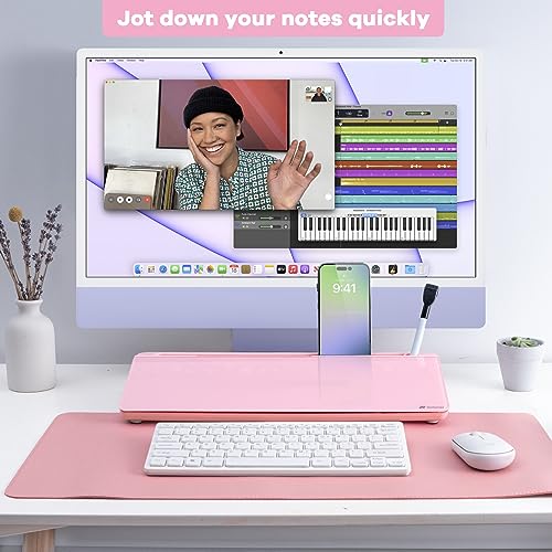 Varhomax Desk Organizer, Desktop Whiteboard Glass Pink With Storage Erasable, To Do List, Note Pad and Keyboard Stand for Home Office, Office and School Supplies