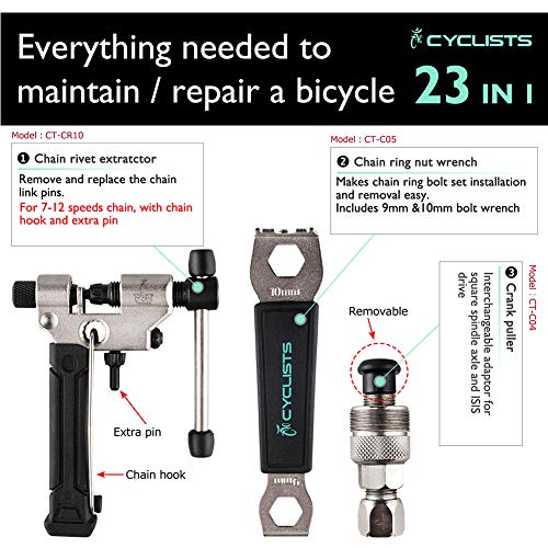 Cyclists 23 Piece Bike Repair Kit, Portable Bike Tool Box Bike Tool Set for Bike Tire Chain Assembly Repairs Bike Tool Set with Carrying Case