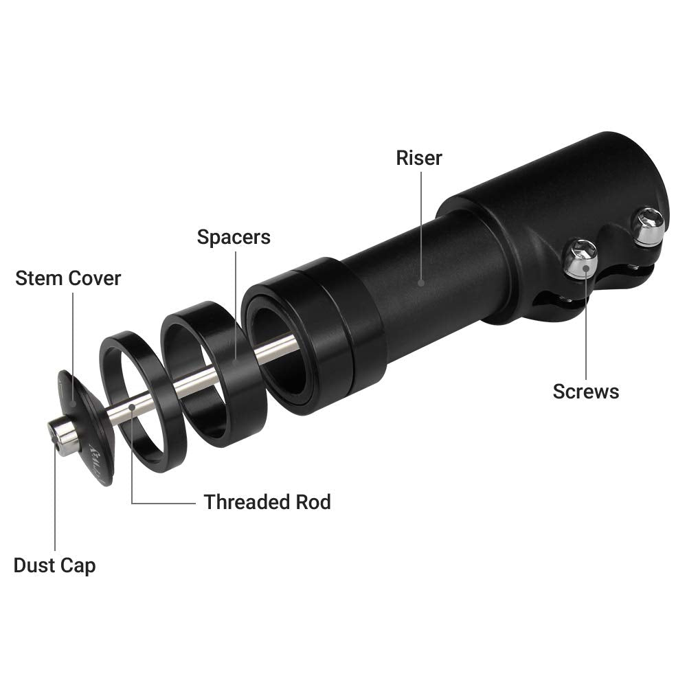 LERWAY Bicycle Stem Riser Handlebar Extension for Cycling MTB Mountain Bike Handlebar Alloy Aluminum 28.6mm 1 1/8" 120mm with Hex Key Black