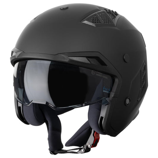 VINZ Shuto Jet helmet / Streetfighter helmet | ECE 22.06 approved | Scooter helmet with sun visor | Jet helmet with removable chin guard - Matte Black