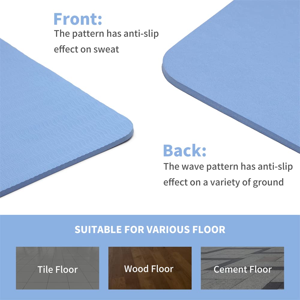 Non-slip and eco-friendly TPE sport mat with carrying strap for Pilates, workout, fitness. 183 x 61 x 0.6 cm (Blue)