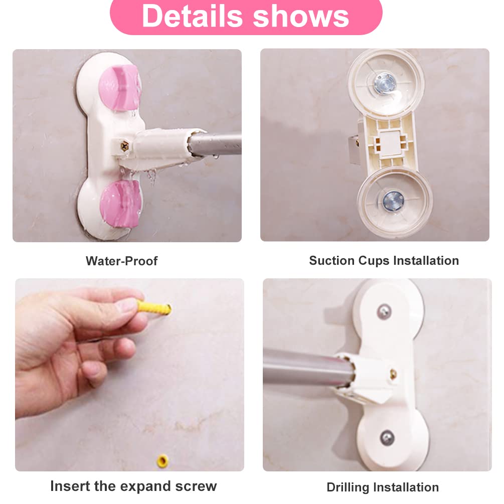 BAOYOUNI Curved Shower Curtain Rod No Drill Shower Curtain Tension Rod Telescopic Stainless Steel Curtain Rod Rust-Resistant Bathroom Curved Shower Rail Pole 95.5 x 95.5 cm, Ivory