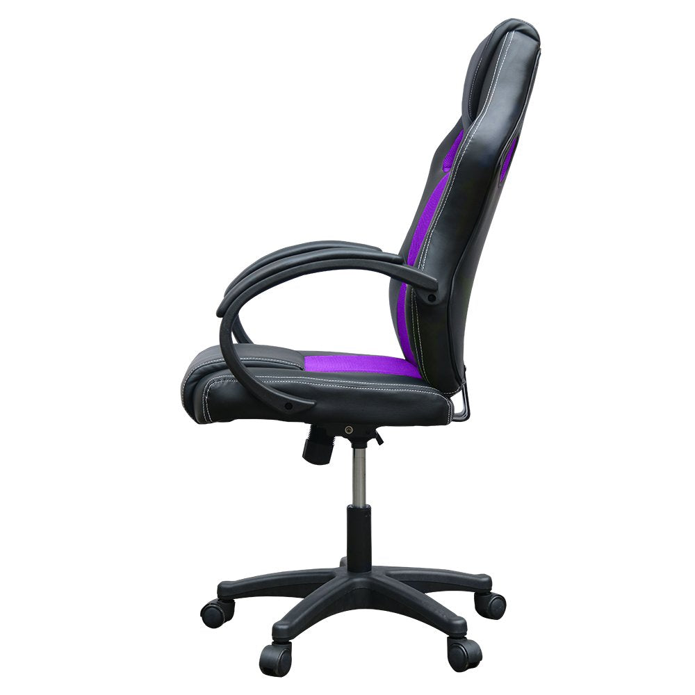 Panana office chair, PU leather+mesh desk chair, gaming chair with high backrest, swivel adjustable height computer chairs (Black+Purple)