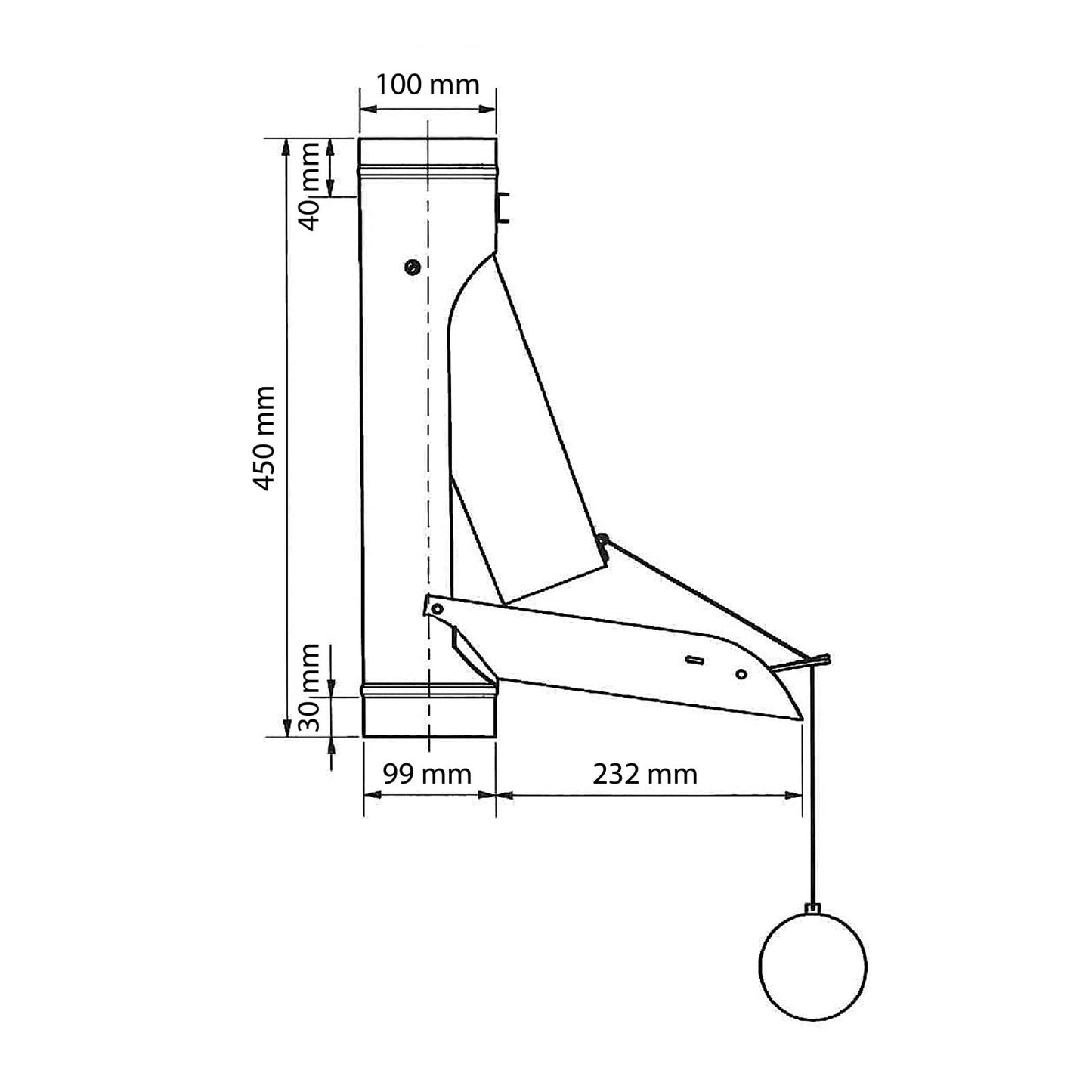 Rainwater flap copper automatic with float DN 100 incl. adapter Rain pipe flap with ball for filling rain barrels, rain barrels, and smaller rainwater tanks.