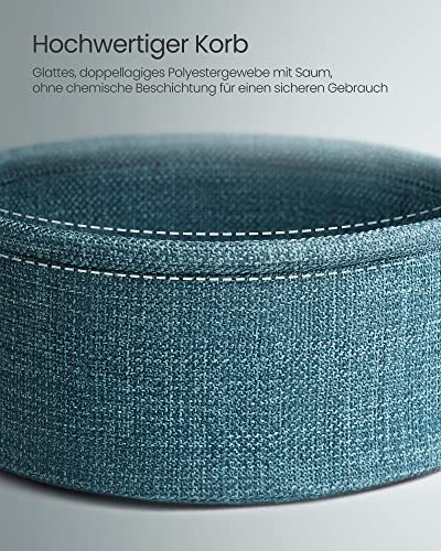 VASAGLE Side Table Round, Small Table, Small Coffee Table, Living Room Table, Fabric Basket, Storage for Living Room or Bedroom, Modern Nightstand, Ebony Black and Turquoise Blue LET223B56