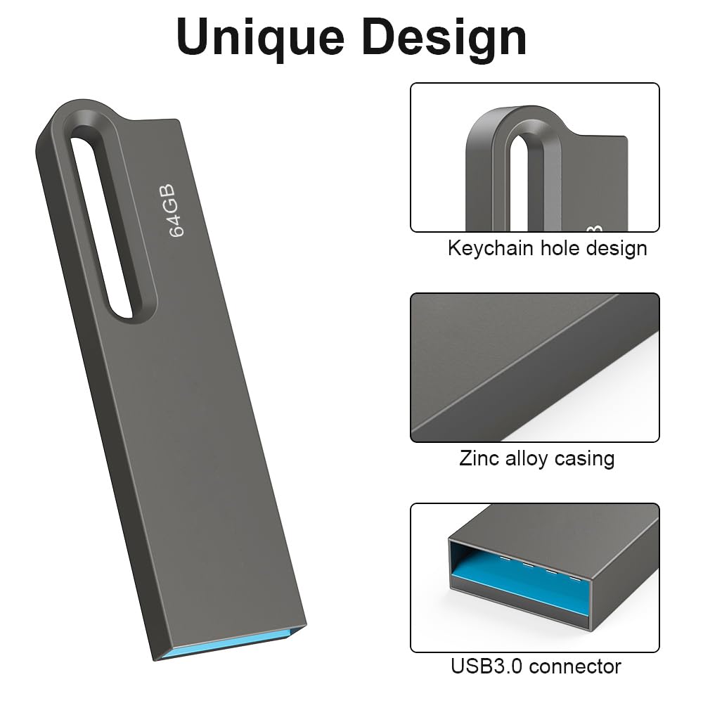 JOIOT 5 Pack USB Flash Drive 64GB USB 3.0 Memory Stick Mini Flash Drive High Speed Waterproof Memory Stick for IOS Android Phone Linux Pad Laptop Black