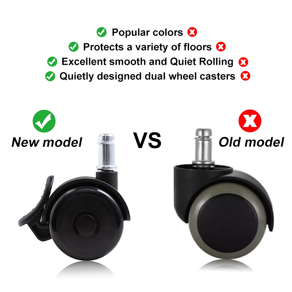 Office chair casters with brakes 11mm hard floor castors for office chairs 5-piece set replacement casters desk chair castors, rubber castors for carpet and parquet floors and tiles, office chair castors 50mm up to 250kg