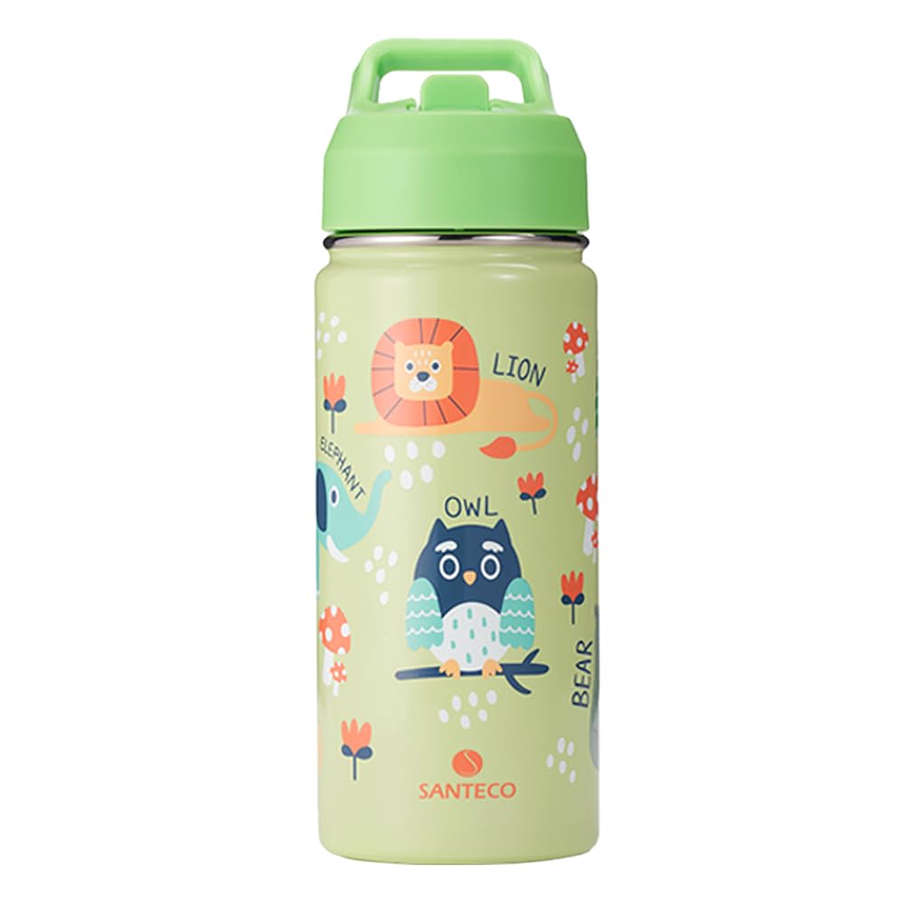 SANTECO Kids Stainless Steel Water Bottle 500ml with Straw, Kids Thermos Bottle BPA-free Water Bottle Easy to Clean, Thermos Flask for Boys Girls in Kindergarten School - Owl