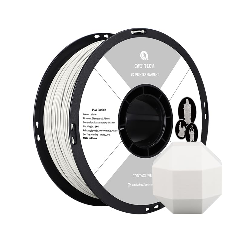 QIDI TECH PLA Rapid Filament 1.75mm, 3D printer filament PLA, suitable for high-speed printing, PLA filament 1.75 for most FDM 3D printers, 1 KG spool (2.2lbs), White.