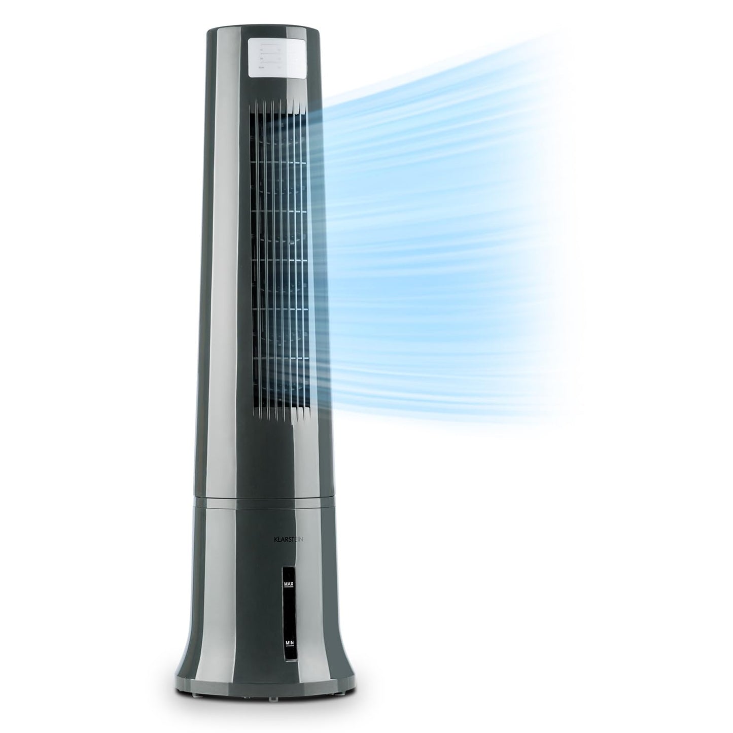 Klarstein portable air conditioner without exhaust hose, 4-in-1 air cooler, quiet fan, humidifier & night mode, mobile air cooler with water cooling, 40 watt, airflow 530m³/h, silver grey.