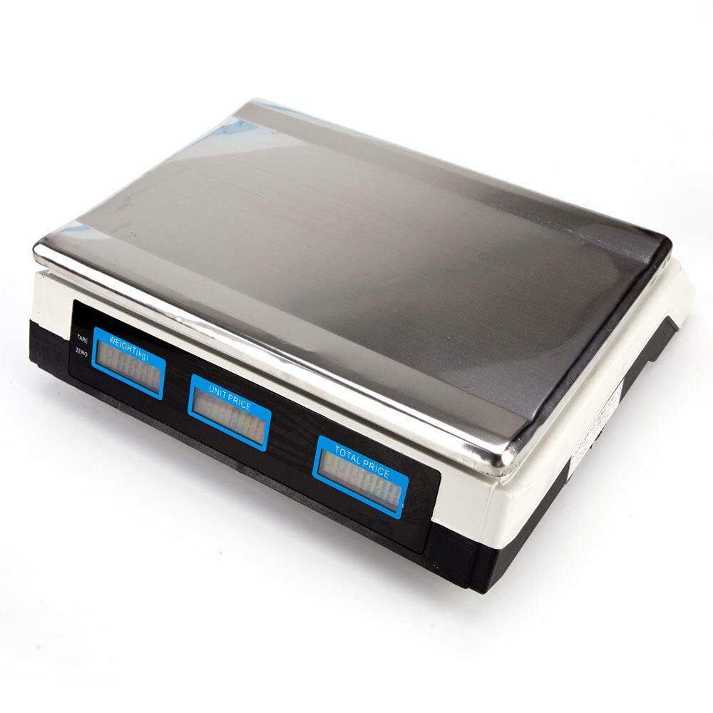 Price Computing Scale (40 kg / 5 g) Stainless Steel Scale with LCD Display Battery Water level function Battery operated Digital - Price Scale Package Scale Kitchen Scale Digital Scale - Color WHITE