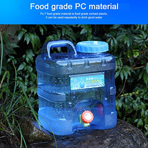 RUYI 10L water canister with tap and screw cap, camping water container BPA-free drinking water container, portable water tank with handle for RV picnic hiking, transparent blue