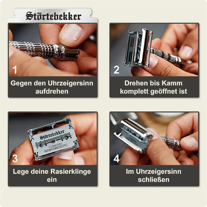 Störtebekker® Premium safety razor set for men in handcrafted leather case - shaving kit with shaving brush, stainless steel shaving bowl, shaving soap, alum block, and razor blades - men's grooming set