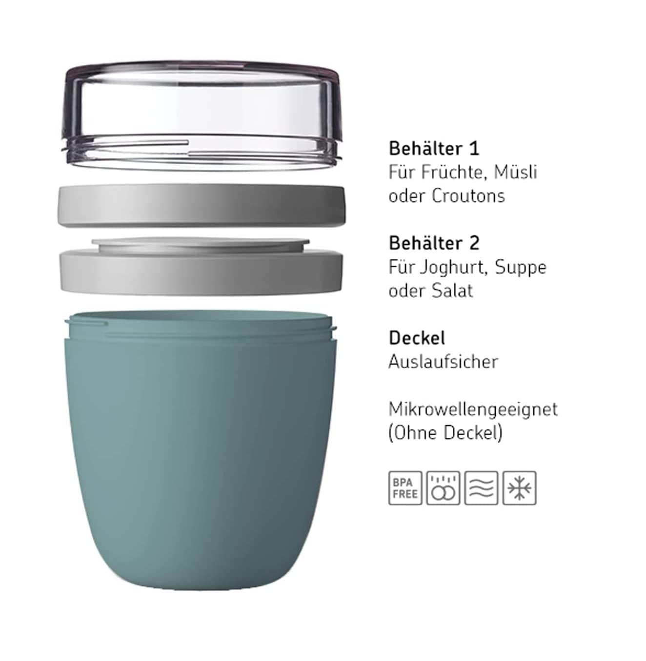 Mepal - Lunchpot Ellipse Duo Pack - Practical cereal cup, yogurt cup, to go cup - suitable for freezer, microwave & dishwasher - 300 & 500 ml - Nordic Blue