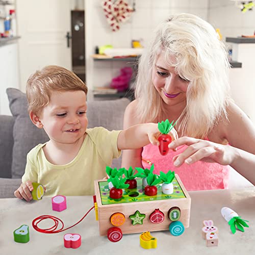 XIAPIA Montessori learning game for 4 5 6 years, educationally valuable for learning numbers, children's math learning toy made of wood, gift for preschool boys girls (carrot cart)